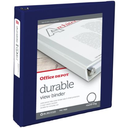 Picture of Office Depot Brand Durable View 3-Ring Binder, 1 1/2in Round Rings, Blue