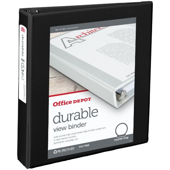 Picture of Office Depot Brand Durable View 3-Ring Binder, 1 1/2in Round Rings, Black