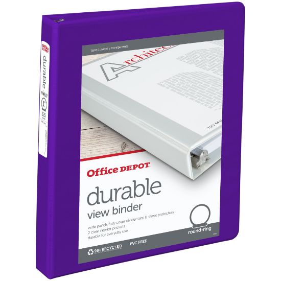 Picture of Office Depot Brand Durable View 3-Ring Binder, 1in Round Rings, Purple