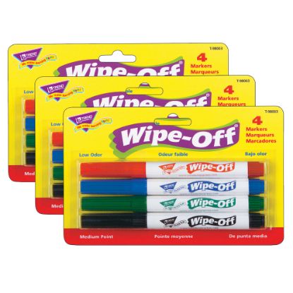 Picture of TREND Wipe-Off Markers, 4 Markers Per Pack, Set Of 3 Packs, Medium Point, Assorted Colors, 12 Markers