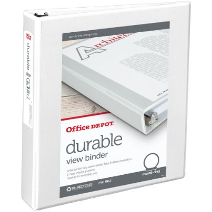 Picture of Office Depot Brand Durable View 3-Ring Binder, 1 1/2in Round Rings, White