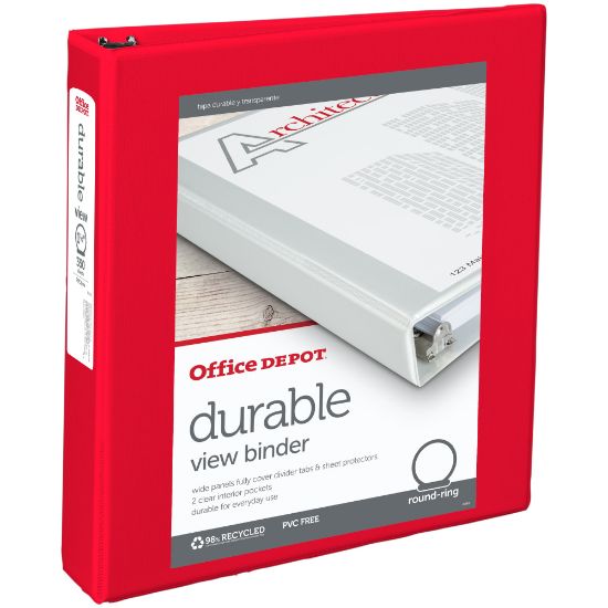 Picture of Office Depot Brand Durable View 3-Ring Binder, 1 1/2in Round Rings, Red