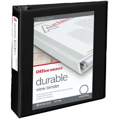 Picture of Office Depot Brand Durable View 3-Ring Binder, 2in Round Rings, Black