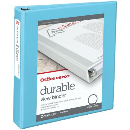 Picture of Office Depot Brand 3-Ring Durable View Binder, 1-1/2in Round Rings, Jeweler Blue