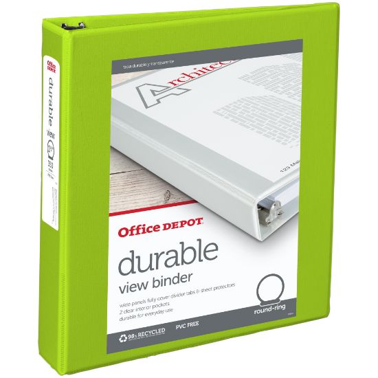 Picture of Office Depot Brand Durable View 3-Ring Binder, 1 1/2in Round Rings, Green