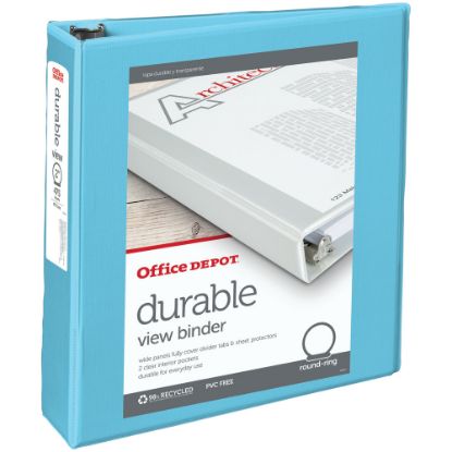 Picture of Office Depot Brand 3-Ring Durable View Binder, 2in Round Rings, Jeweler Blue