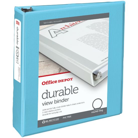 Picture of Office Depot Brand 3-Ring Durable View Binder, 2in Round Rings, Jeweler Blue