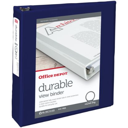 Picture of Office Depot Brand Durable View 3-Ring Binder, 2in Round Rings, Blue