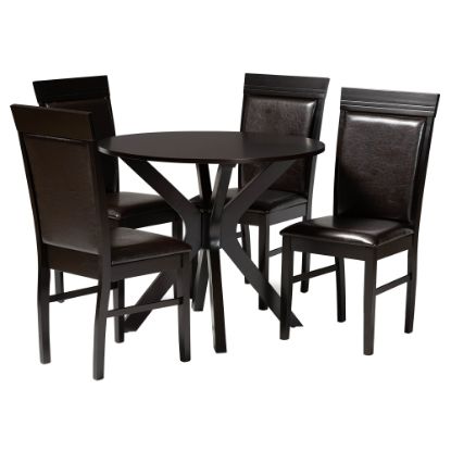 Picture of Baxton Studio Jeane Dining Set, 29-15/16inH x 35-7/16inW x 35-7/16inD, Dark Brown/Espresso Brown