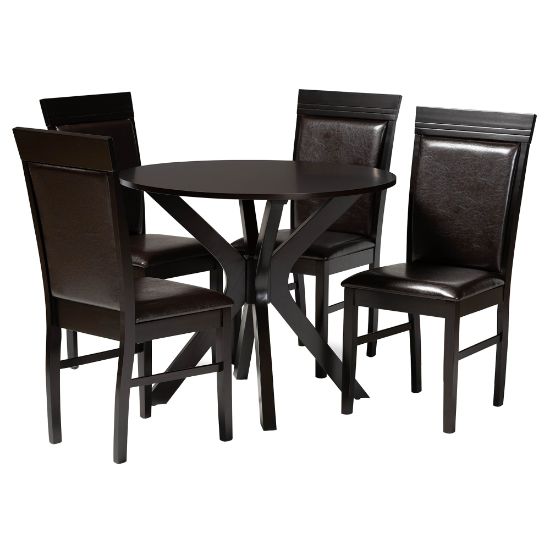 Picture of Baxton Studio Jeane Dining Set, 29-15/16inH x 35-7/16inW x 35-7/16inD, Dark Brown/Espresso Brown