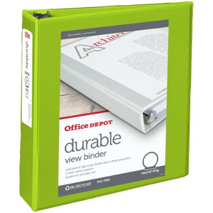 Picture of Office Depot Brand Durable View 3-Ring Binder, 2in Round Rings, Green