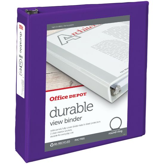 Picture of Office Depot Brand Durable View 3-Ring Binder, 2in Round Rings, Purple