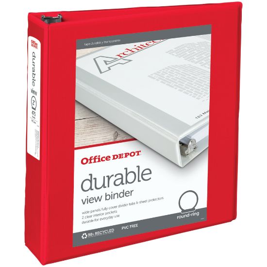 Picture of Office Depot Brand Durable View 3-Ring Binder, 2in Round Rings, Red