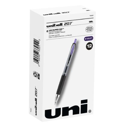 Picture of uni-ball 207 Retractable Fraud Prevention Gel Pens, Medium Point, 0.7 mm, Black Barrels, Purple Ink, Pack Of 12