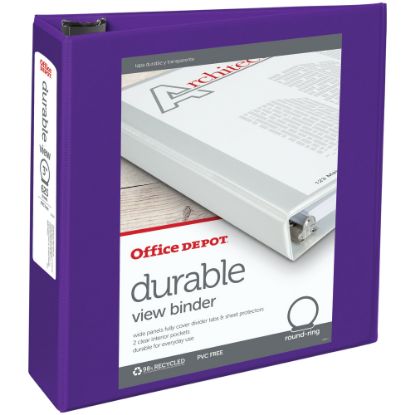 Picture of Office Depot Brand Durable View 3-Ring Binder, 3in Round Rings, Purple