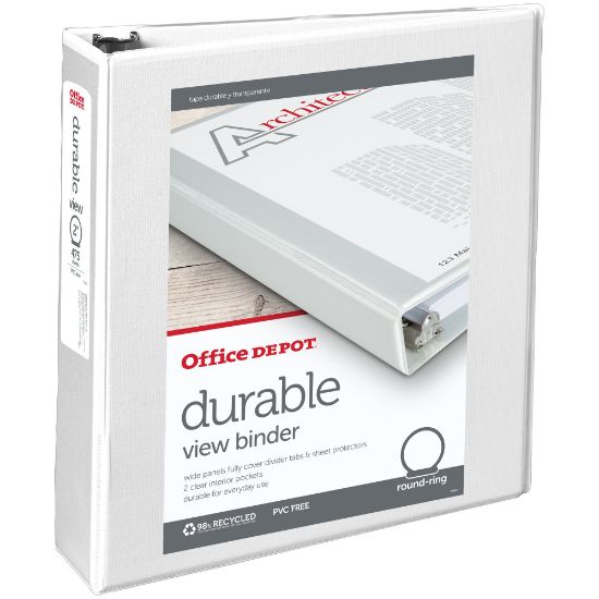 Picture of Office Depot Brand Durable View 3-Ring Binder, 2in Round Rings, White