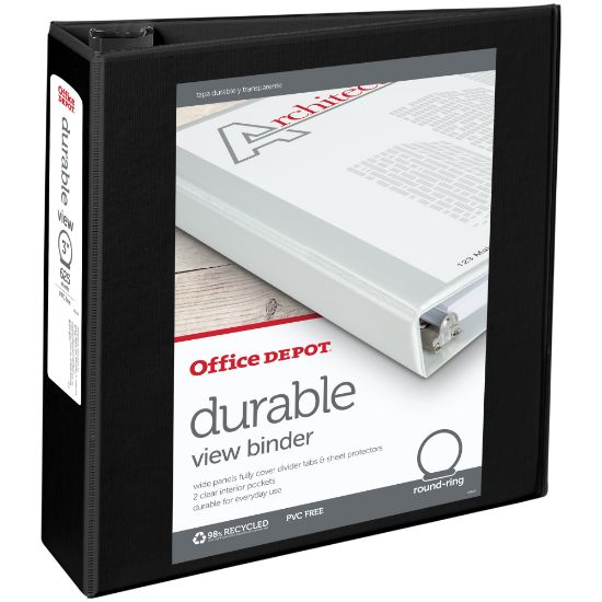 Picture of Office Depot Brand Durable View 3-Ring Binder, 3in Round Rings, Black