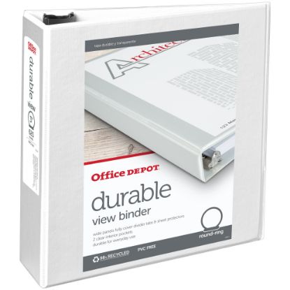 Picture of Office Depot Brand Durable View 3-Ring Binder, 3in Round Rings, White