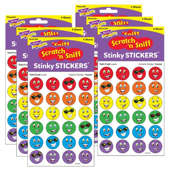 Picture of Trend Stinky Stickers, Colorful Smiles/Tutti-Frutti, 96 Stickers Per Pack, Set Of 6 Packs