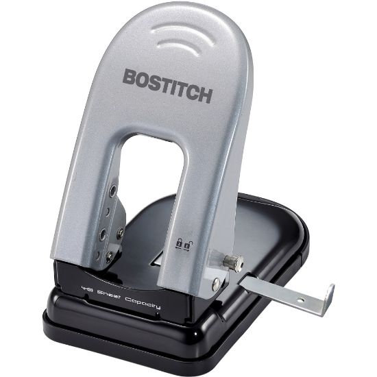 Picture of Bostitch EZ Squeeze 40 Two-Hole Punch - 2 Punch Head(s) - 40 Sheet Capacity - 9/32in Punch Size - 6.5in x 2.8in - Black, Silver