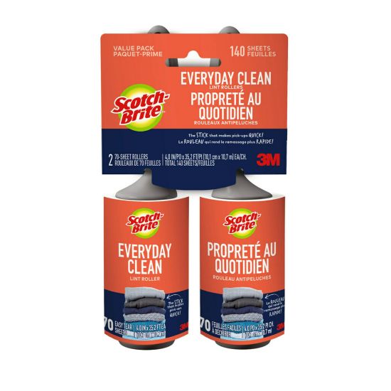 Picture of Scotch-Brite Everyday Clean Lint Roller, 4.0 in x 35.2 ft, 70 Sheets Per Roll, Pack Of 2 Rolls, 836RS-70TP