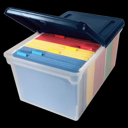 Picture of Advantus Extra Capacity Storage File Tote With Lid, Letter Size, 10 13/16in x 23in x 14 1/8in, Clear/Navy