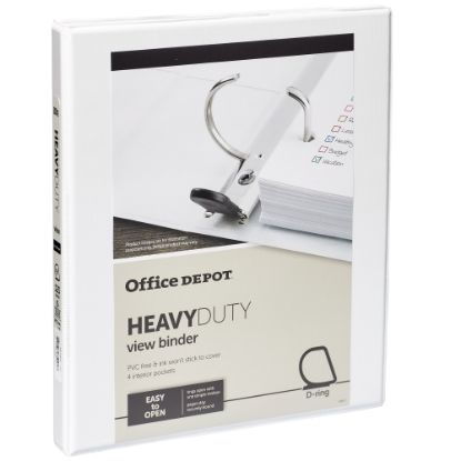 Picture of Office Depot Brand Heavy-Duty View 3-Ring Binder, 1/2in D-Rings, White