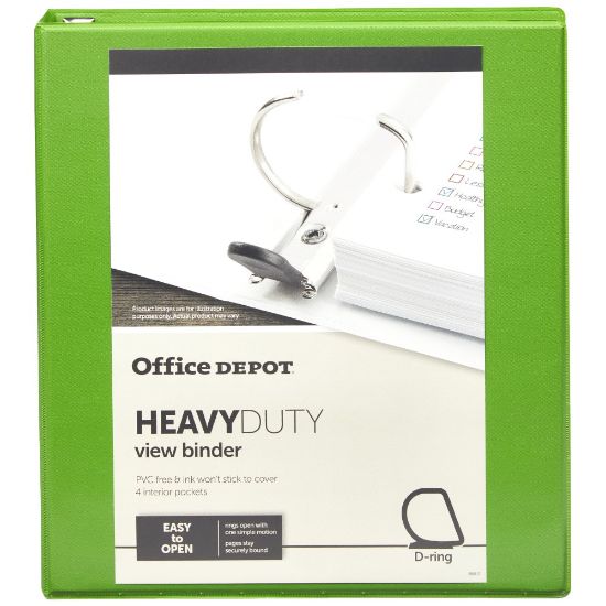 Picture of Office Depot Heavy-Duty View 3-Ring Binder, 1in D-Rings, Army Green