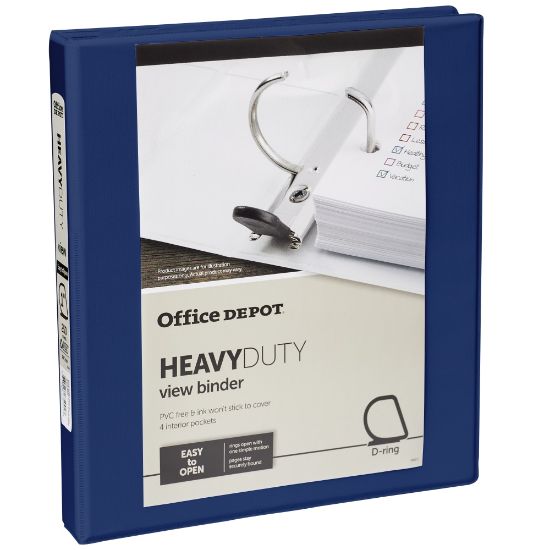 Picture of Office Depot Heavy-Duty View 3-Ring Binder, 1in D-Rings, 49% Recycled, Navy