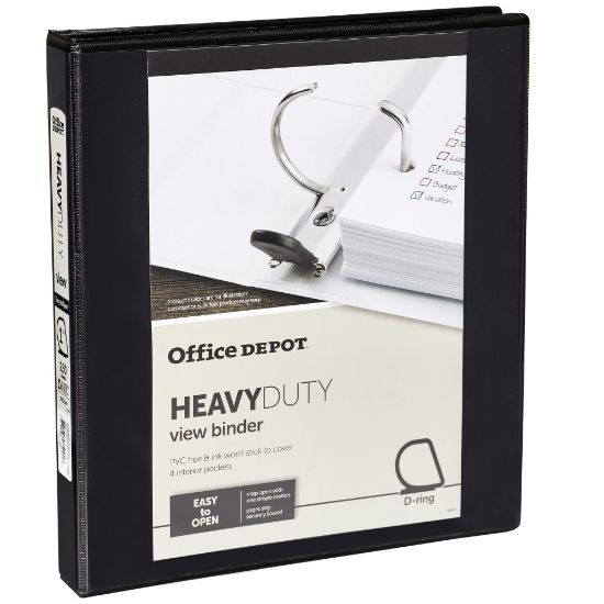 Picture of Office Depot Brand Heavy-Duty View 3-Ring Binder, 1in D-Rings, 49% Recycled, Black