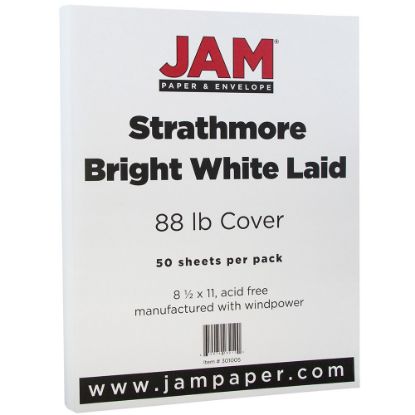 Picture of JAM Paper Card Stock, Strathmore Bright White Linen, Letter (8.5in x 11in), 88 Lb, Pack Of 50