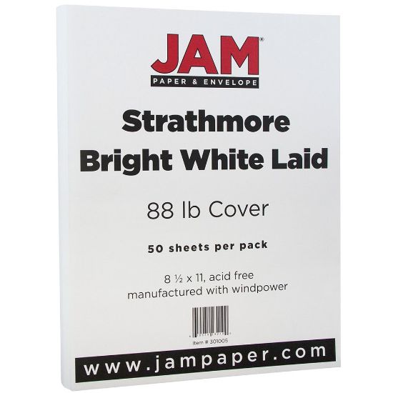 Picture of JAM Paper Card Stock, Strathmore Bright White Linen, Letter (8.5in x 11in), 88 Lb, Pack Of 50