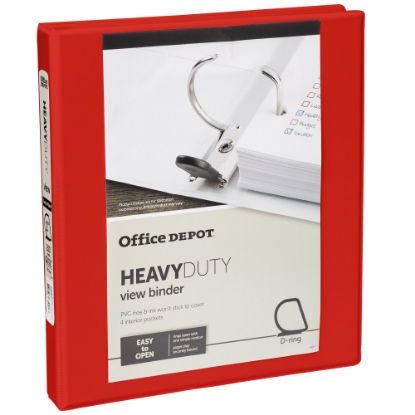 Picture of Office Depot Brand Heavy-Duty View 3-Ring Binder, 1in D-Rings, 49% Recycled, Red