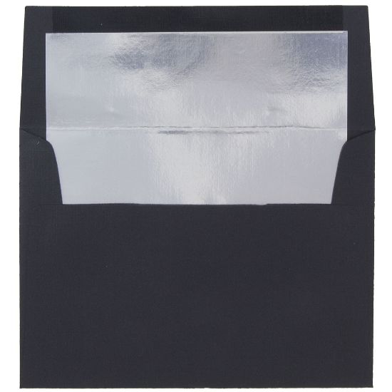 Picture of JAM Paper Foil-Lined Booklet Invitation Envelopes, A7, Gummed Seal, 30% Recycled, Black/Silver, Pack Of 25