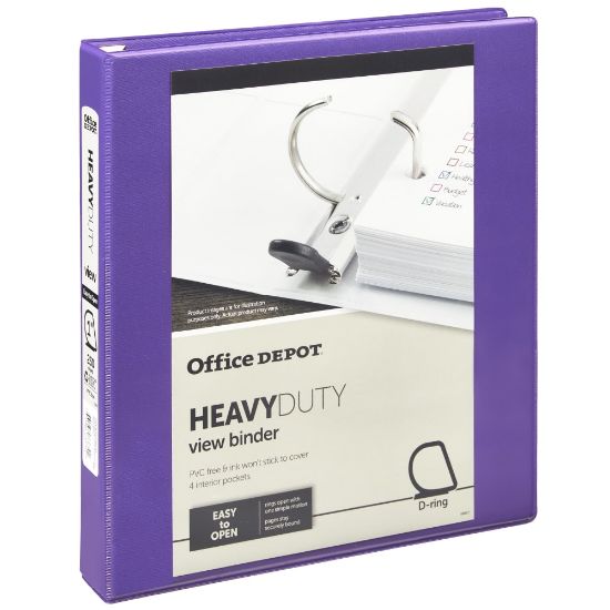 Picture of Office Depot Heavy-Duty View 3-Ring Binder, 1in D-Rings, Purple