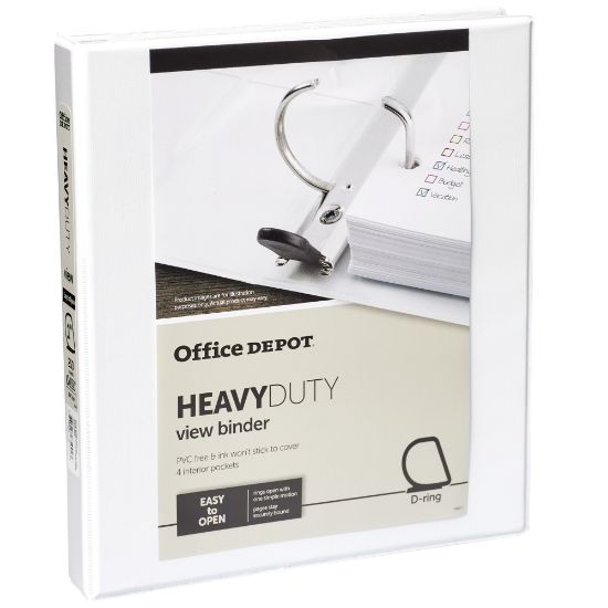 Picture of Office Depot Brand Heavy-Duty View 3-Ring Binder, 1in D-Rings, 49% Recycled, White