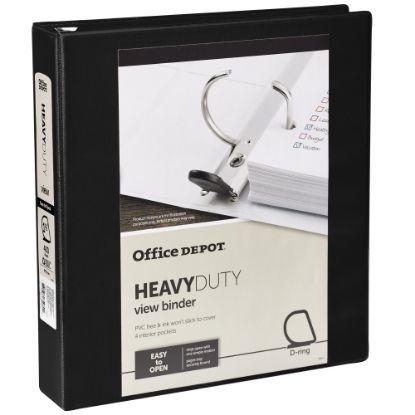 Picture of Office Depot Brand Heavy-Duty View 3-Ring Binder, 1 1/2in D-Rings, 49% Recycled, Black