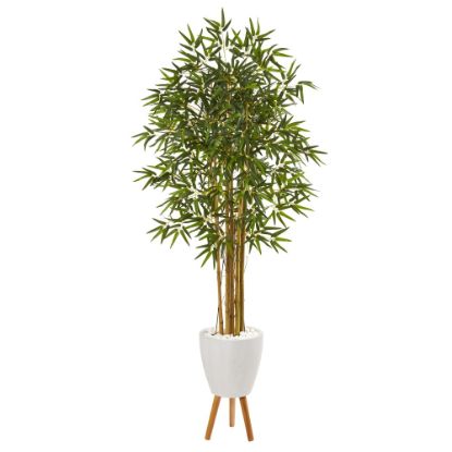 Picture of Nearly Natural Multi Bambusa Bamboo Tree 74inH Artificial Plant With Planter and Stand, 74inH x 33inW x 33inD, Green/White