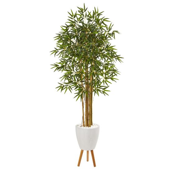 Picture of Nearly Natural Multi Bambusa Bamboo Tree 74inH Artificial Plant With Planter and Stand, 74inH x 33inW x 33inD, Green/White