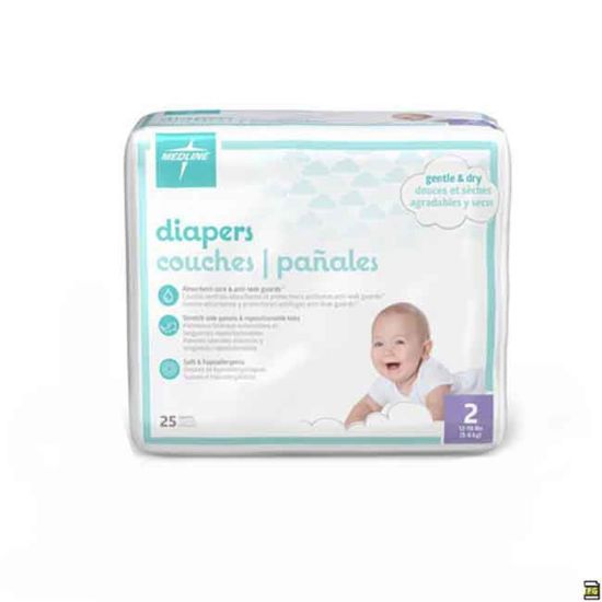 Picture of Medline Disposable Baby Diapers, Size 2, 12-18 Lb, 25 Diapers Per Pack, Case Of 8 Packs