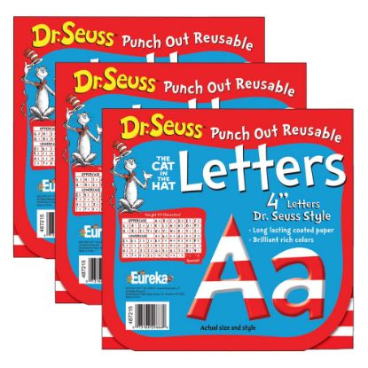 Picture of Eureka Reusable Paper Punch-Out Deco Letters, 4in, Dr. Seuss Stripes, Set Of 3 Packs