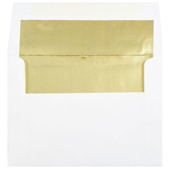 Picture of JAM Paper Foil-Lined Booklet Invitation Envelopes, A7, Gummed Seal, Gold/White, Pack Of 25