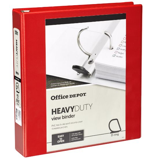 Picture of Office Depot Heavy-Duty View 3-Ring Binder, 1 1/2in D-Rings, Red