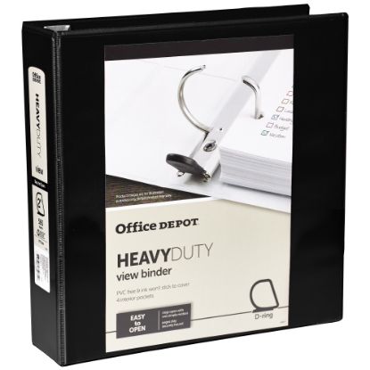 Picture of Office Depot Brand Heavy-Duty View 3-Ring Binder, 2in D-Rings, 49% Recycled, Black