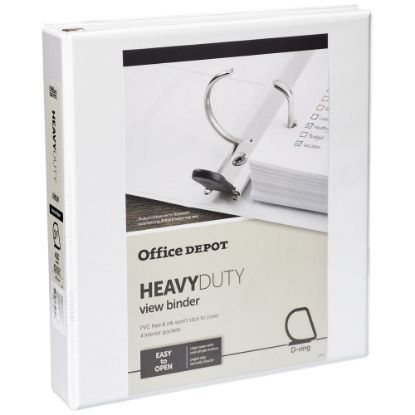 Picture of Office Depot Brand Heavy-Duty View 3-Ring Binder, 1 1/2in D-Rings, 49% Recycled, White