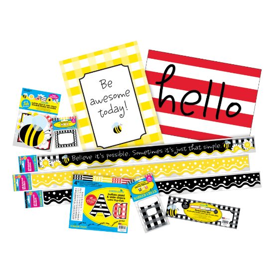 Picture of Barker Creek Classroom Decor Set, Be Awesome Buffalo Plaid And Wide Stripes, Pre-K To College