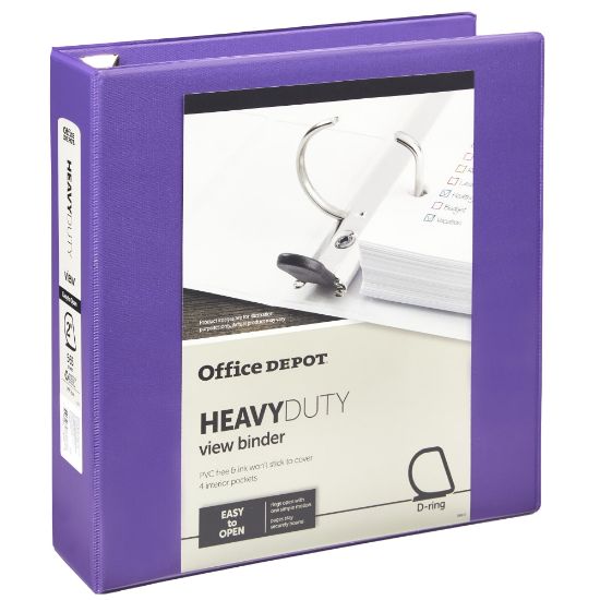 Picture of Office Depot Heavy-Duty View 3-Ring Binder, 2in D-Rings, Purple