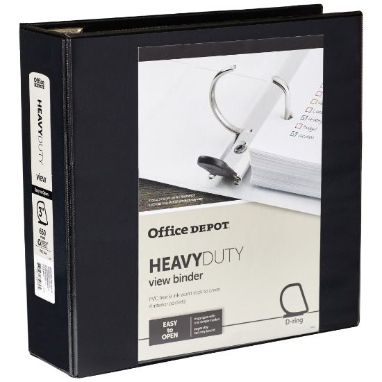 Picture of Office Depot Brand Heavy-Duty View 3-Ring Binder, 3in D-Rings, 49% Recycled, Black