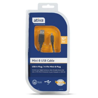 Picture of Ativa USB A To 4-Pin Mini-B Device Cable, 10ft, Gray