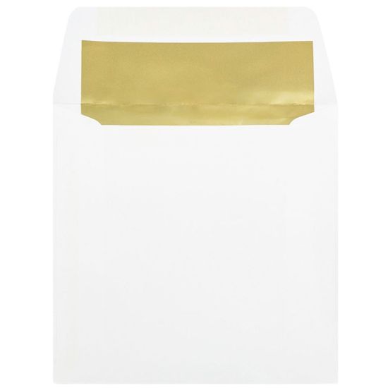 Picture of JAM Paper Foil-Lined Invitation Envelopes, 6in x 6in, Gummed Seal, Gold/White, Pack Of 25